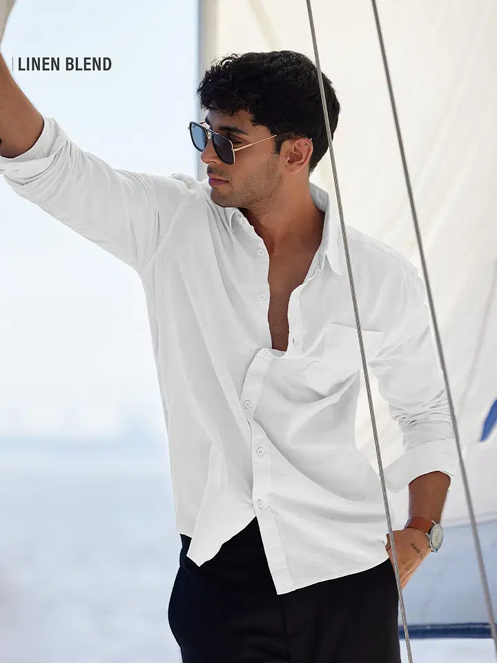 Pearl White Cotton Linen Shirt for Men